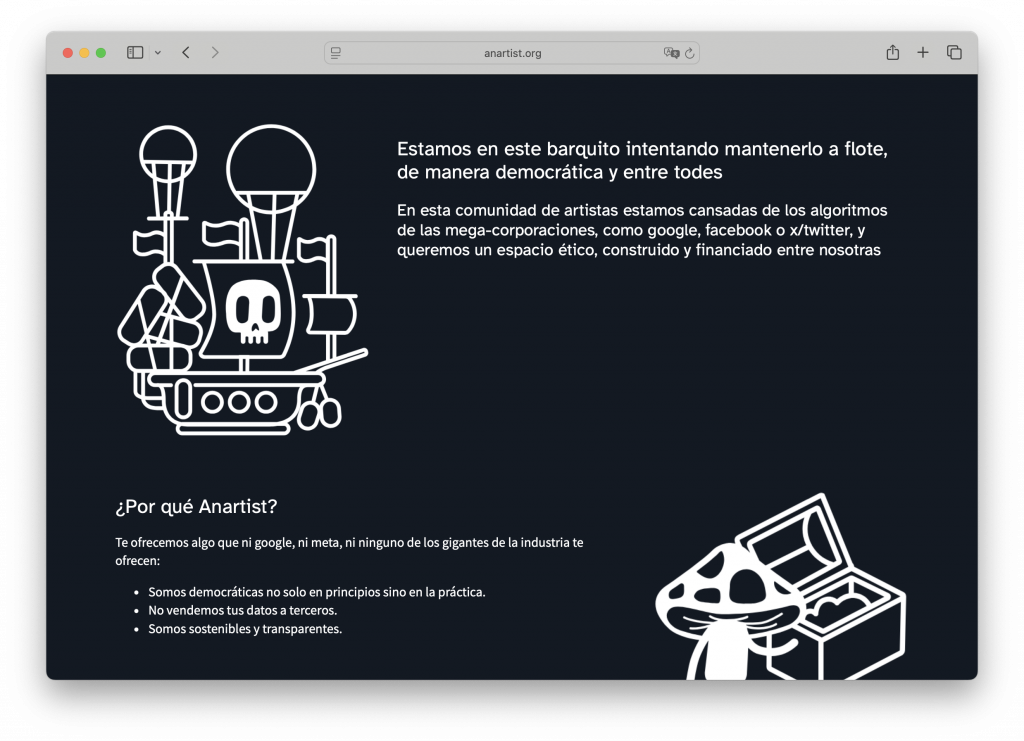 Mockup of the website of anartist in a desktop view 