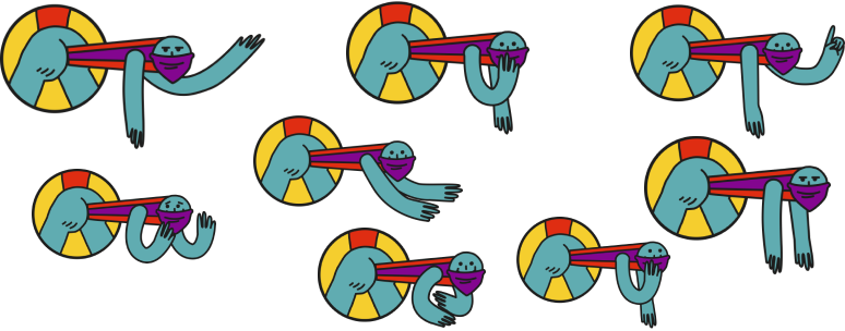 Different poses of the cartoon character of chinicuil