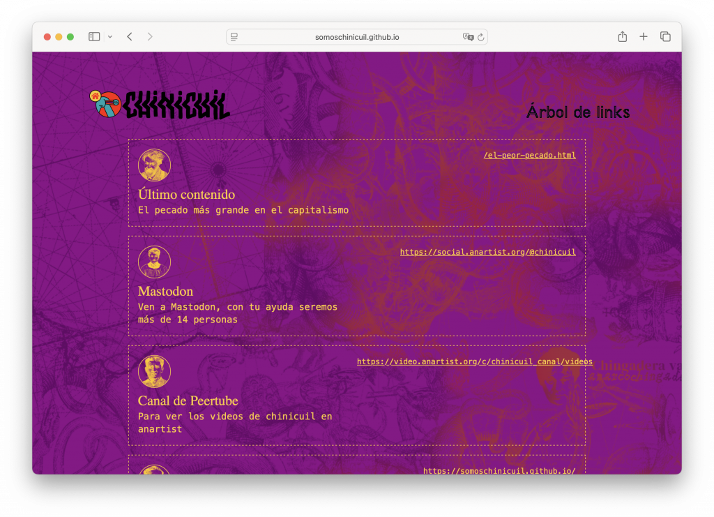 Mockup of the website of chinicuil in a desktop view. Has a purple background