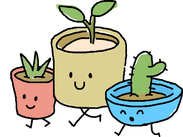 Illustration of a naif group of plants with their pots walking together