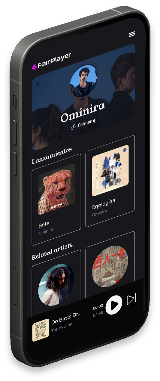 Mobile phone with a mockup of the fairplayer app